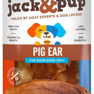 Jack&Pup Orejas de cerdo para perros - Orejas gruesas de medio cerdo (paquete de 18) - Golosinas premium para orejas de cerdo para perros - Masticables de cerdo saludables para perros; Excelente alternativa de cuero crudo
