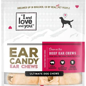 "I and love and you" Ear Candy Cow Ear Strips - Masticables para perros sin granos, 100% golosinas para orejas de ternera para perros grandes y pequeños, Free Range & Grass Fed Beef, 2.5 onzas