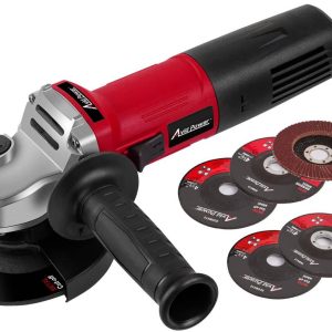Amoladora angular AVID POWER de 7,5 amperios, 4-1/2 pulgadas con 2 ruedas de molienda, 2 ruedas de corte, disco de láminas y mango auxiliar (rojo oscuro)